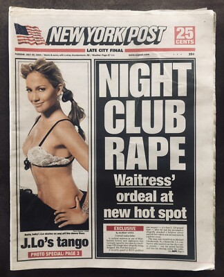 New York Post-J-Lo-July.20,2004-Paper is Crisp-GC-Never Opened-Ads-Stories-Sport