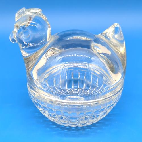 Vintage Clear Glass Chicken Hen On Nest Box Anchor Hocking