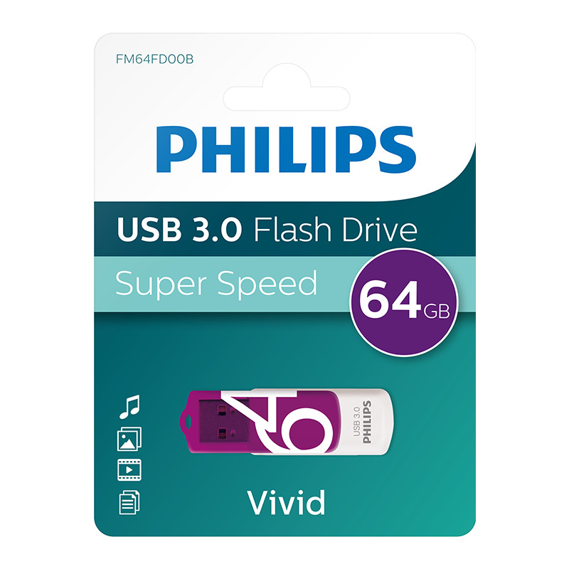 Philips 64GB USB 3.0 Flash Drive vivid Purple USB 3.0 Memory Stick