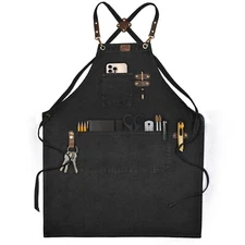 LEATHER VILLAGE Chef Apron with Pockets – Adjustable Cotton Canvas Size M to XXL