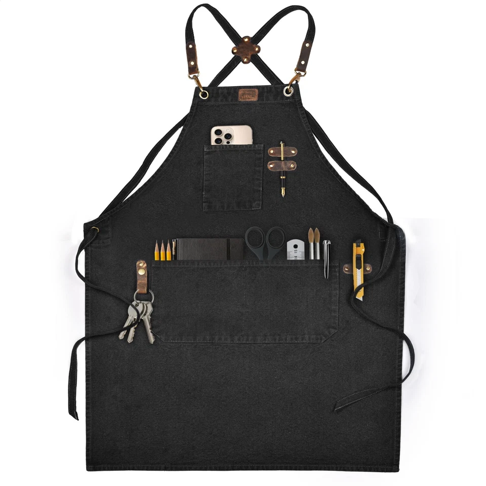 LEATHER VILLAGE Chef Apron with Pockets – Adjustable Cotton Canvas Size M to XXL