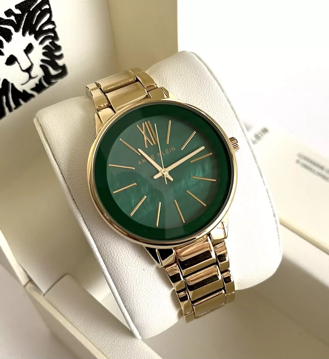 Anne Klein Watch * 3750GMGB Green Mother of Pearl Dial Gold Steel Strap  Women