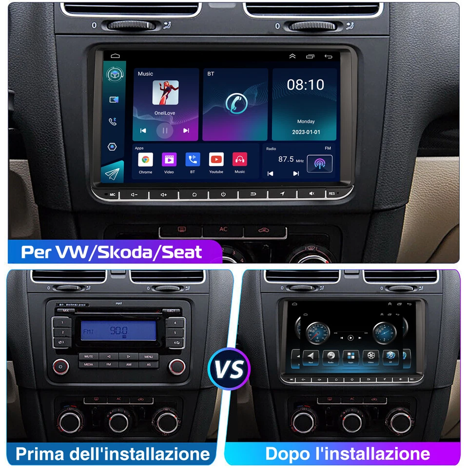 9" Autoradio Stereo Carplay Android 14 GPS Navi RDS Per VW GOLF 5 6 Touran Polo - Immagine 3 di 4