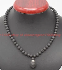 Handmade Natural 6/8/10mm Black Lava Gems Round Beads Pendant Necklace 16-28in