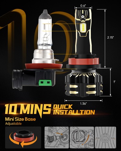 AUXBEAM Canbus H11 LED Headlight High or Low Beam Bulbs 120W 25000LM 6000K White - Picture 6 of 12