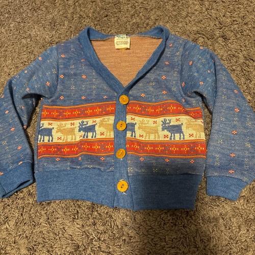 Vintage 70s Kmart Baby Toddler Christmas Cardigan Sweater - Picture 2 of 3