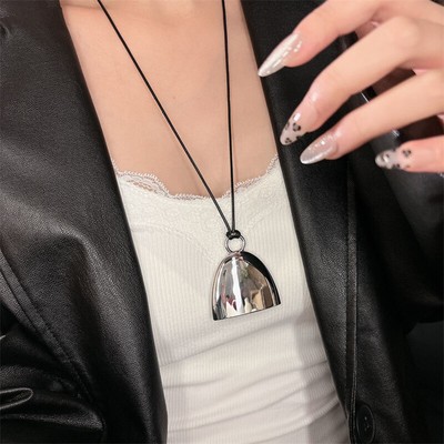 Fashion Half Oval Long Pendant Necklace Personalized Black Leather Sweater Chain