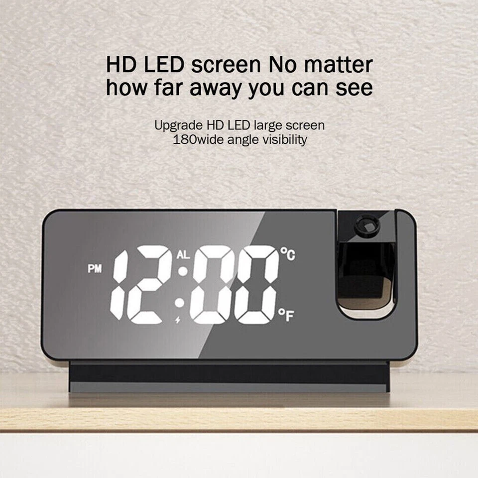LED Digital Projektion Wecker Temperatur Datum Snooze Decke Projektor - Bild 4 von 4