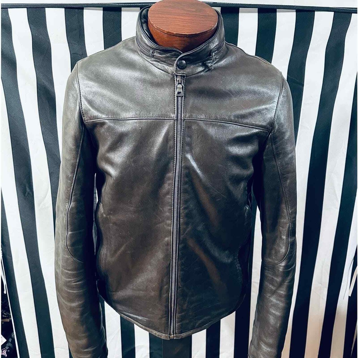 Prada Authentic Vintage 90s Rounded Collar Leather Jacket w Prada Authentic Vintage 90s Rounded Collar Leather Jacket w
