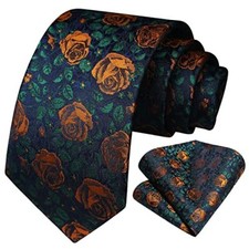Men Floral Ties Woven Classic 3.4" Necktie Set Formal tie Pocket 10-gold Rose