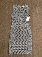 139 NEW Calvin Klein Women Black & White Sleeveless Sheath Dress 6 Knee Length