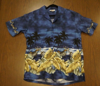 Pacific Legends Aloha Shirt Blue with Motorcycles L