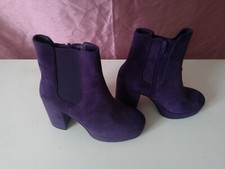 Bottes Vintage Regina En Cuir Violet - Talons Carrés - Taille 36 - Occasion Très Bon état