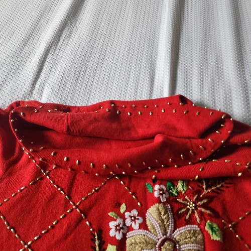 VINTAGE Embroidered Christmas Sweater KIKIT by Maurice Sasson Women's Size Large - Picture 5 of 13