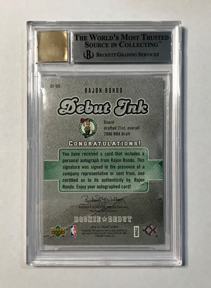 2006-07 UD (Rookie Debut Ink) Rajon Rondo (BGS 8.5) 9.5/9.5/9/ (10 AU ...