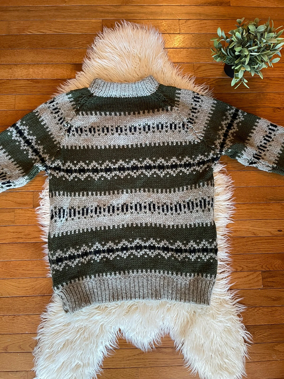 VINTAGE 100% Wool HANDMADE Fisherman grandpa Sweater XL