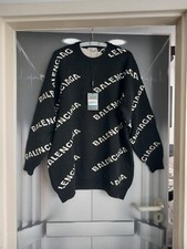 Balenciaga Pull Crewneck Logo Jacquard Sweater Pullover Oversized L Schwarz Weiß