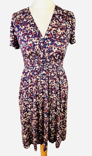French Connection Ladies Floral Dress UK 10 Waist Tie 3/4 Cap Sleeves Viscose