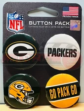 Green Bay Packers Wincraft NFL Button Pins 4 Pack 1-1/4" Round
