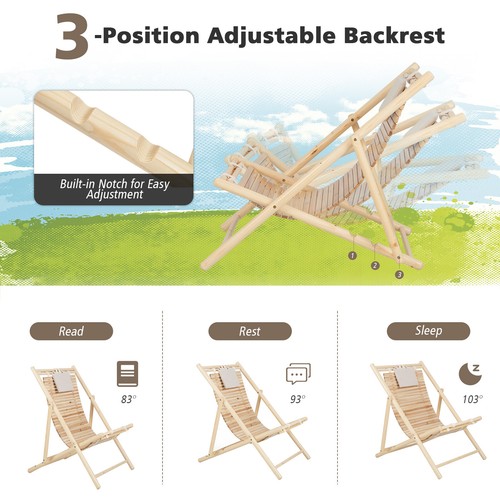 Outdoor Adjustable Wood Sling Chair Folding Reclining Lounge Assembly Free - Picture 4 of 9