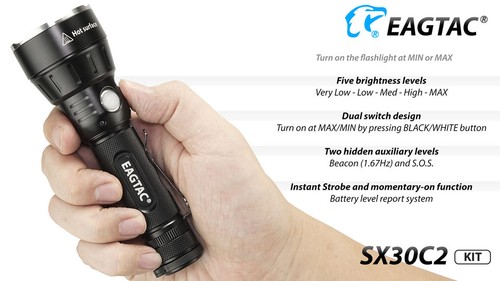 Eagletac SX30C2 Cool White Flashlight 1303Lm -Model Kit XP-L HI LED - Afbeelding 4 van 7