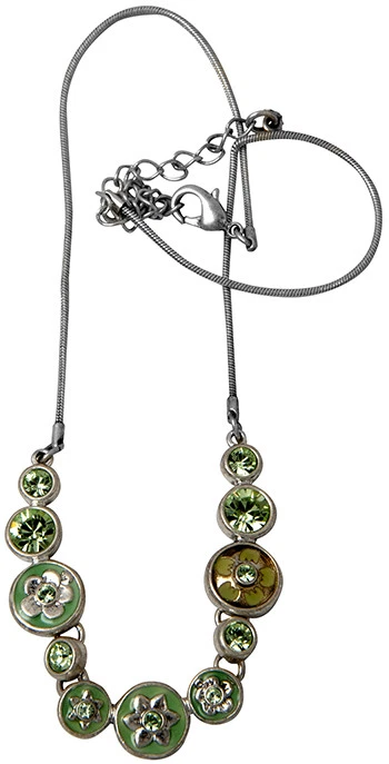 NUEVO COLLAR CADENA PEREGRINO PLATEADO CRISTALES VERDES ESMALTE FLORES Foto 4 de 4