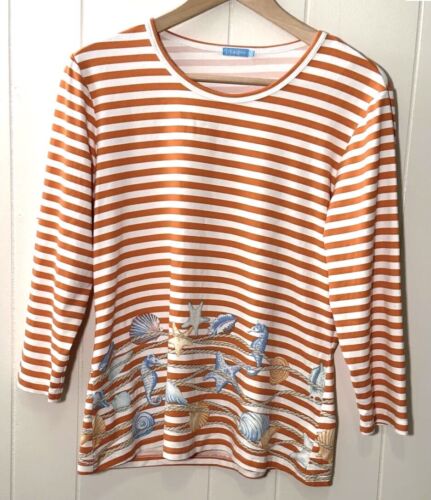 Camicia donna J. McLaughlin grande Catalina tessuto conchiglie mare girocollo manica 3/4 - Foto 3 di 9