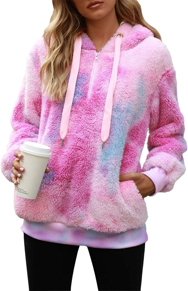 Nirovien Womens Tie Dye Sherpa Pullover Fuzzy Fleece Hoodie Oversized  Fluffy Swe | eBay