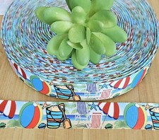 1" 1 YD Beach Grosgrain Ribbon Beach Ball Sand Bucket Umbrella Starfish
