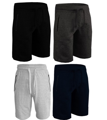 Mens Plain Shorts Fleece Zip Pockets 