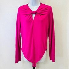 Farm Rio Pink Long Sleeve Bodysuit SIze XS Knot Twist Key Hole Neck Zip Close