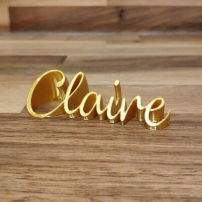 3D Wedding Party Place Setting Name Tags, Unique, Personalised- Gold