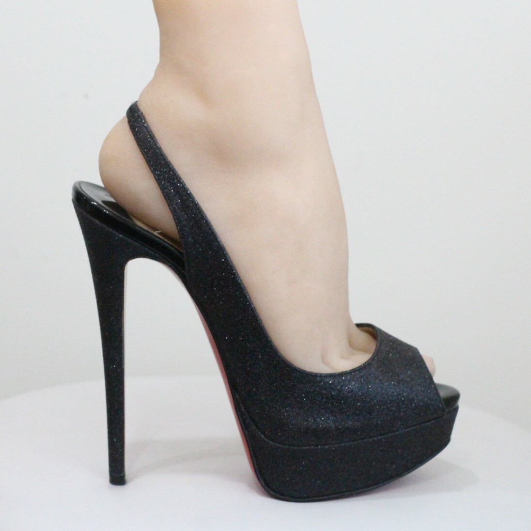 Christian Louboutin Lady Peep Sling Black Glitter Glitter Glitter Pumps EU 36.5 US 6 - 6.5 04a1dd Christian Louboutin Lady Peep Sling Black Glitter Glitter Glitter Pumps EU 36.5 US 6 - 6.5 04a1dd