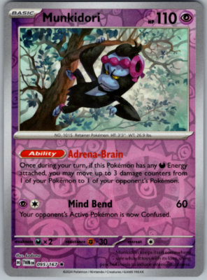 雷光モリュウガ トレーディングカード 007 Pokemon - Munkidori - 095/167 - Reverse Holo Rare- Twilight