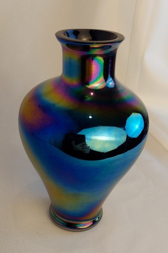 Imperial Glass Lustre Iridescent Vase Azure, Amythest, & Gold - 6.5" T - 1940s - Picture 7 of 14