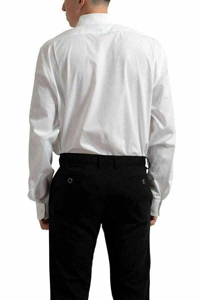 Camisa de vestir a rayas blanca manga larga Gianfranco Ferre para hombre US 18 IT 45 Foto 2 de 4