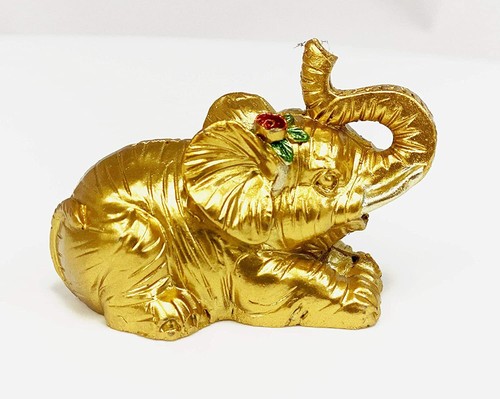 Juego de 8 estatuas de elefantes de la suerte color dorado Feng Shui estatuilla decoración del hogar - Imagen 6 de 9