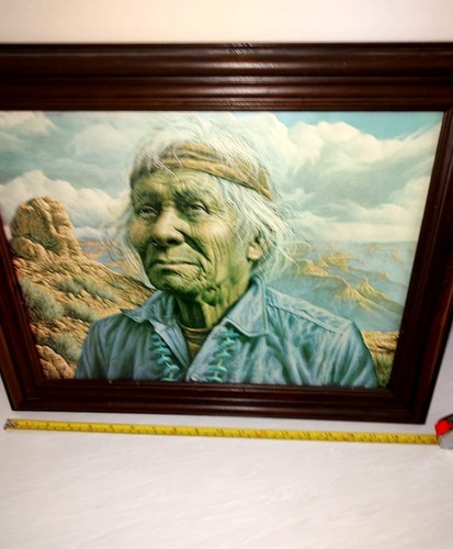 Vintage Alfredo Rodriguez Framed Print Art Work Of A Native American Man In Dese - Picture 4 of 11