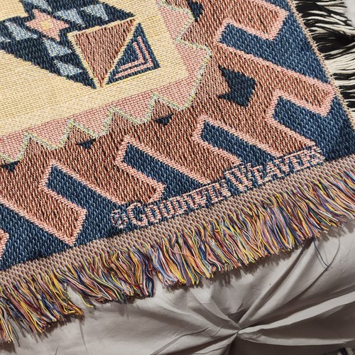 90s Y2K Goodwin Weavers Tapestry Throw Blanket 68x46 Fringe Boho Southwest Aztec - Picture 6 of 17