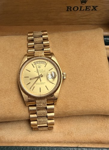 Rolex President Day Date 18078 36mm Bark Finish Champagne Dial 18k Yellow Gold