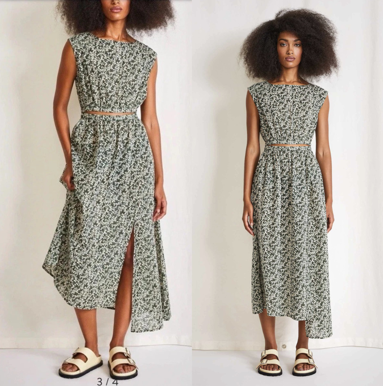 APIECE APART $395 Deep Sage Floral Marietta Midi Dress Size XS