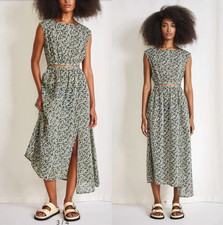 APIECE APART $395 Deep Sage Floral Marietta Midi Dress Size XS