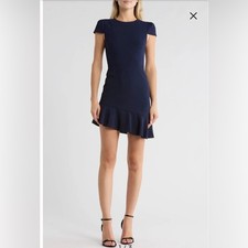 ALICE + OLIVIA Sapphire Blue Cap Sleeve Asymmetric Ruffle Hem Dress 14 $395 NWT!