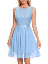 Sequin Cocktail Sparkly Elegant Chiffon Swing Flowy Dress Gown Blue 2XL/16-18