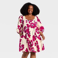 Women's Bishop 3/4 Sleeve Seamed Midi A-Line Dress - Ava & Viv