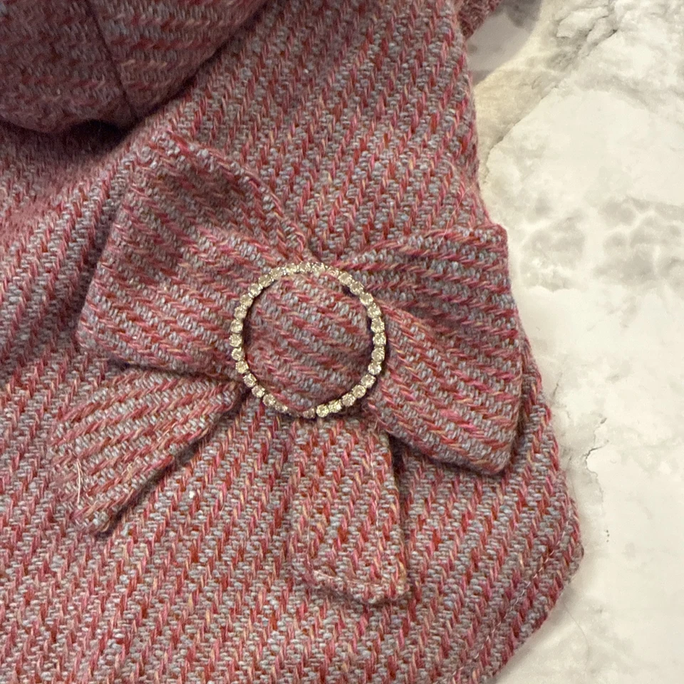 Собака/кошка куртка меха с подкладкой капюшон полиэстер подкладка красный/серый бант/стразы размер S - Изображение 3 из 4