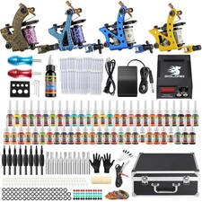 Complete Professional Tattoo Kit with 4 Machine Guns 54 Inks Power Supply Foot