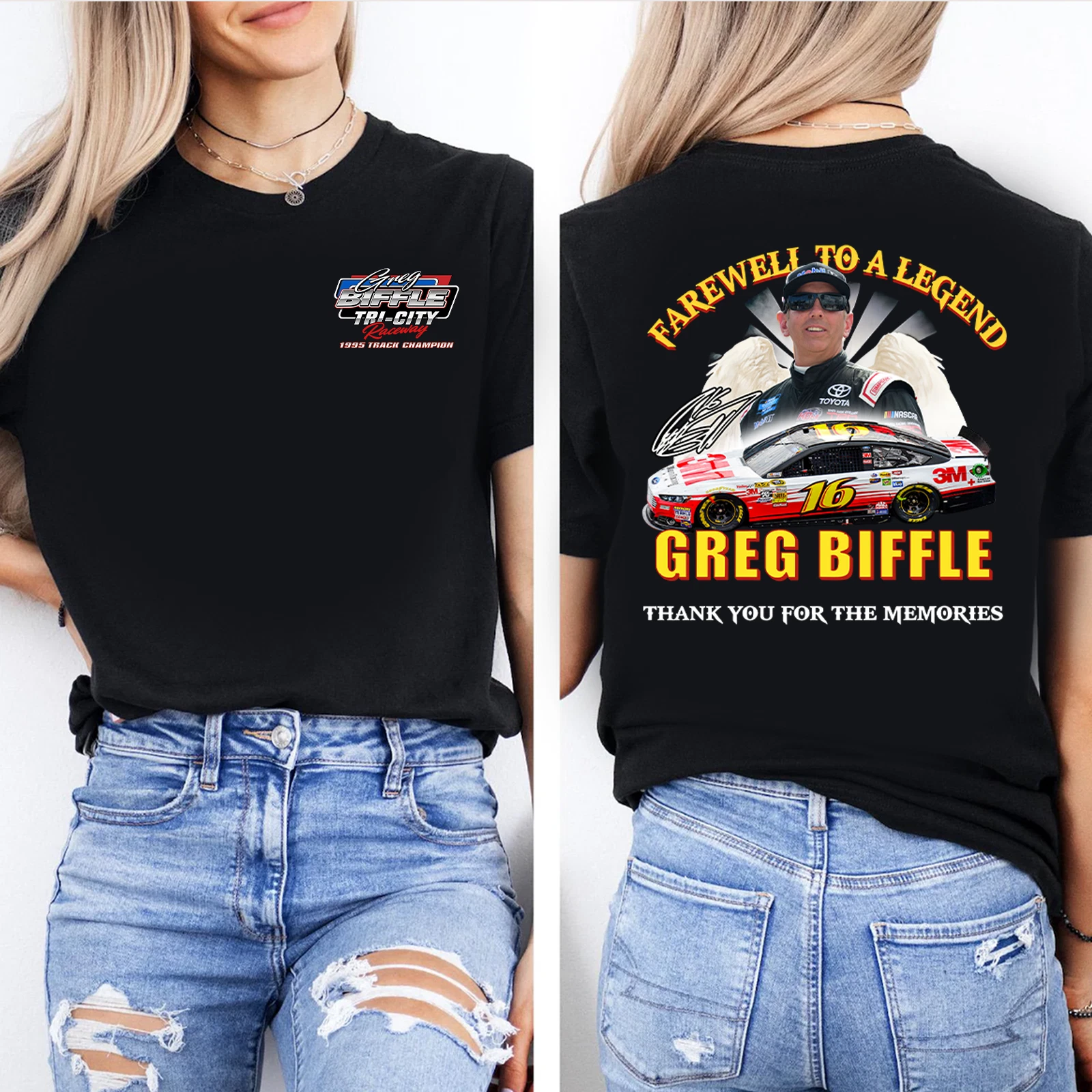 Greg Biffle Tri-City Raceway 1995 Track Champion Shirt, Memories #16 Both Sides