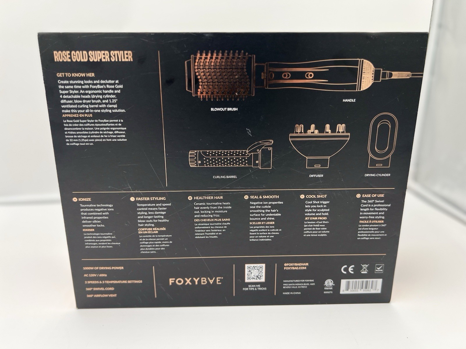 FOXYBAE Rose Gold Super Styler  4 in 1 dryer brush diffuser curling iron set
