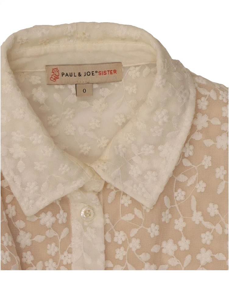 Camisa de encaje transparente PAUL & JOE para mujer talla 0 XS blanca floral poliéster DM11 Foto 3 de 3